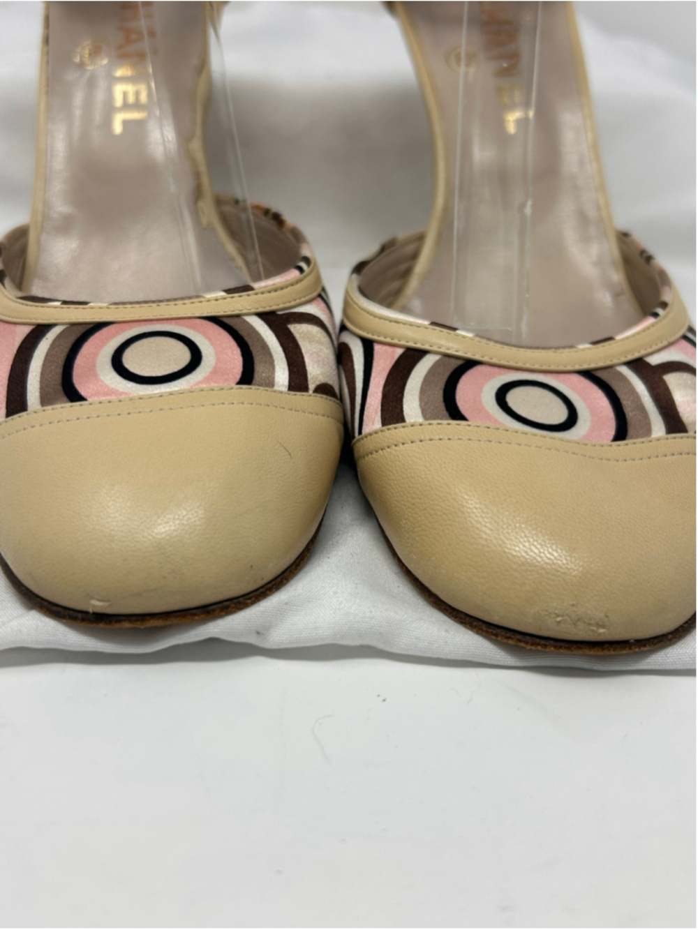 Chanel Vintage Beige T-Strap D’Orsay Pumps Geometric Toe Cap Size 40 - Picture 4 of 11